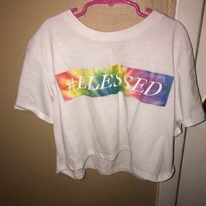 "blessed" rainbow crop tee